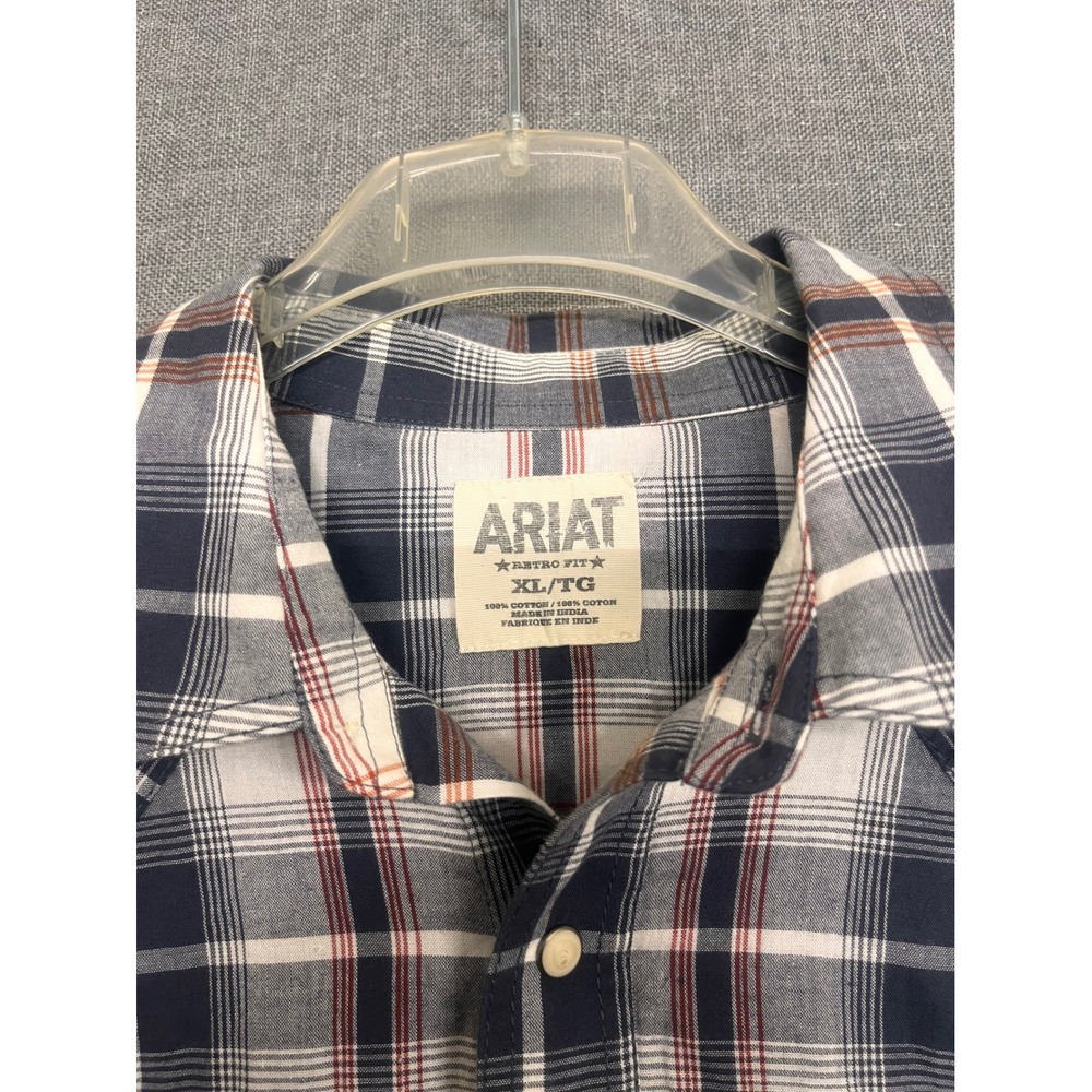 Ariat Retro Fit Mens XL Blue Plaid Pearl Snap Western Long Sleeve Shirt 10036171